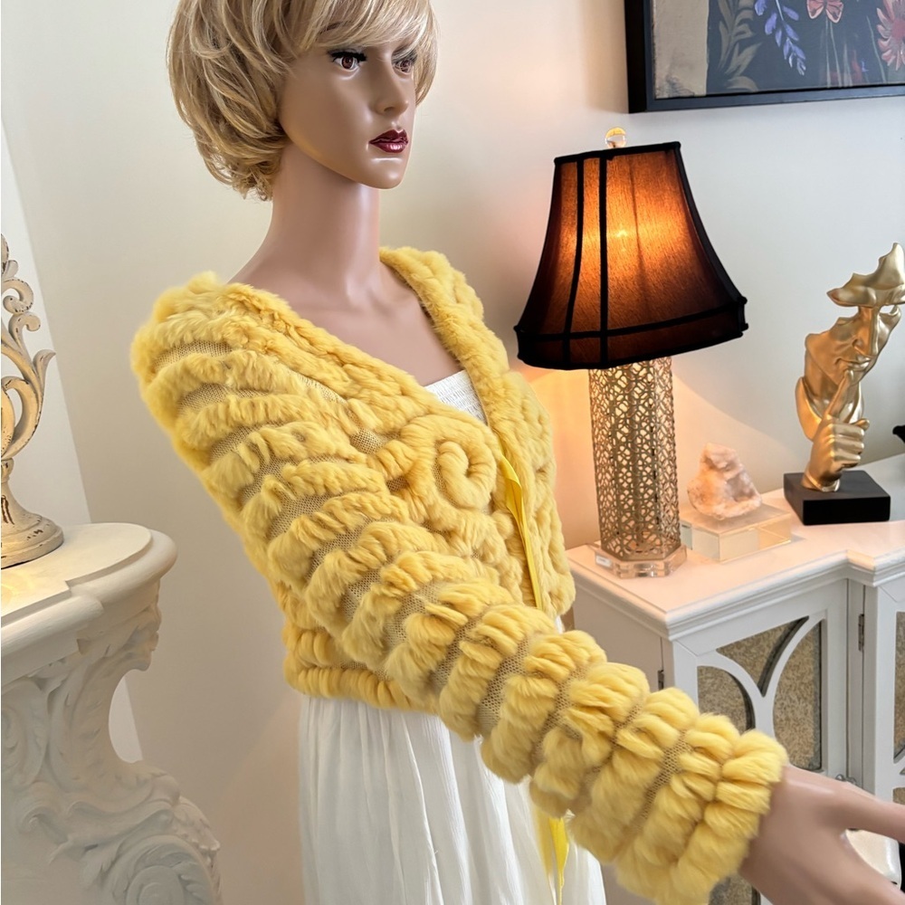 BCBGMaxAzria Cream Rabbit Fur Jacket - Picture 9 of 14